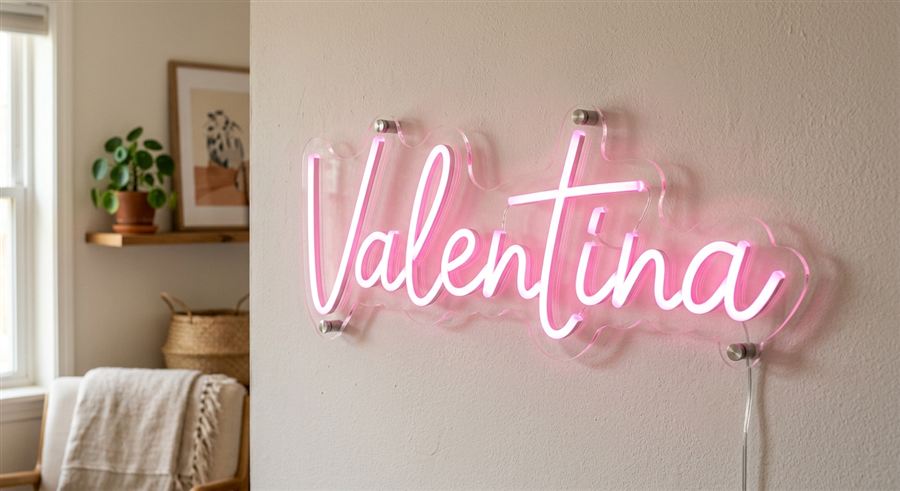 Ejemplo de diseño enviado por WhatsApp: aviso Valentina en neón rosado