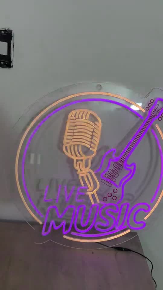 Aviso de neón Live Music para bar de música en vivo, hecho por Neón Pro